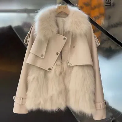 Womens Buckle Korean Fashion Faux Fur Patchwork Jacket Strap Long Sleeves Coat • $119.02
