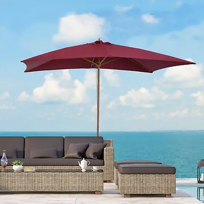 2 X 3m Wood Wooden Garden Parasol Sun Shade Patio Outdoor Umbrella Canopy • £46.99