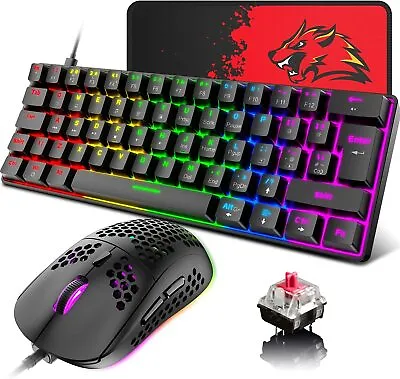 $51.09 • Buy 60% Mechanical Gaming Keyboard And Mouse And Mat Combo Wired RGB Backlit For PS4