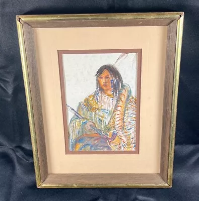 Vtg Ooak Signed Original Native American Indian Man Charcoal Drawing • $120