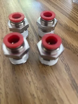 4 Pcs 1/2 NPT Push To Fit 3/8 Inch OD Hose Connect Fittings Red & Silver • $21.99