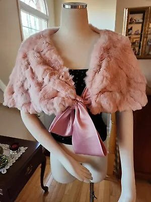 Lord And Taylor Genuine Rabbit Fur Pink Solid Print  Bow Tie Up Shawl • $85