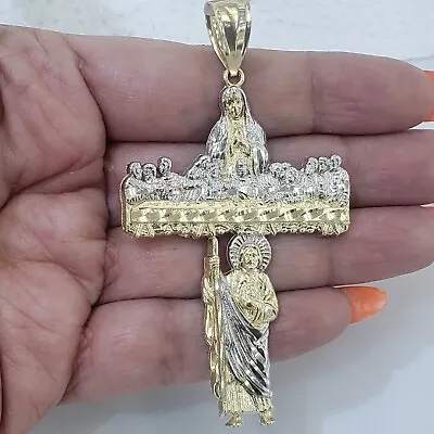 Big 10k Gold Virgin Mary Last Supper Cross Saint Jude Pendant 3 Inches Long  • $659.71