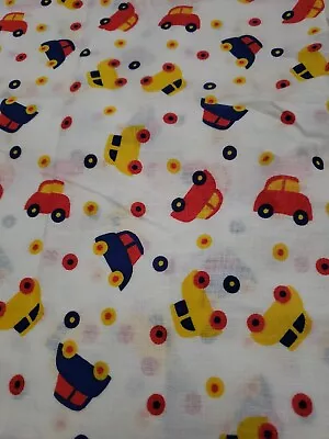 Vintage Fabric Cars Primary Colors Red Blue Yellow 1 Yard 80s • $16.09