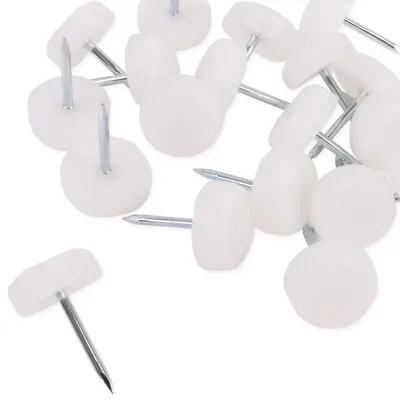 12x THICK WHITE FURNITURE GLIDES Nail Knock In Sliding Chair Sofa Cabinet Feet • £6