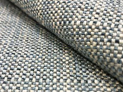 Reversible Mid Century Modern French Blue Beige Tweed Upholstery Drapery Fabric • $59