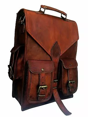 Real Genuine Leather Men's Backpack Bag Laptop Satchel Briefcase Brown Vintage • $49.49