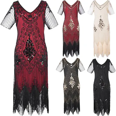 Plus Size Gatsby Flapper 1920s Vintage Fringed Sequin Festive Party Womens Dress • $45.69