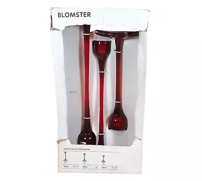 IKEA Blomster Set Of 3 Ruby Red Tall Candle Holders New In Box • $32