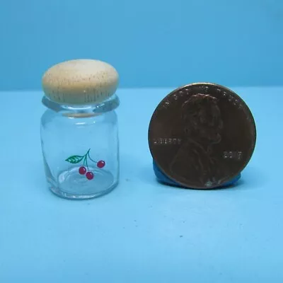 Dollhouse Miniature Kitchen Counter Top Glass Jar With Lid & Cherry Design B1572 • $2.69