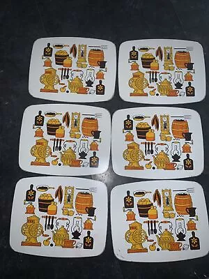 VINTAGE Willow SET X 6 Small RETRO TIN CORK  Place Mats 19cm X 16cm • $25.50