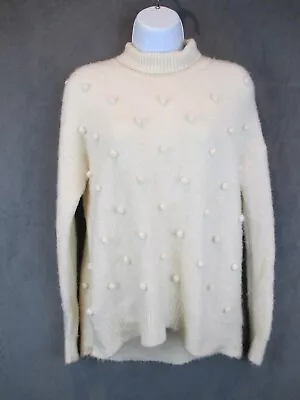 Madewell Sweater Womens XS Ivory Turtle Neck Chunky Hi Low Oversized Knobby Cozy • $7.58