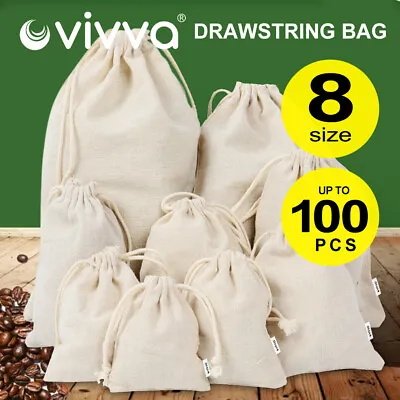 8 Sizes Up To 100X Drawstring Storage Bags Cotton Bags Tote Snack Gift Bags Bulk • $9.35
