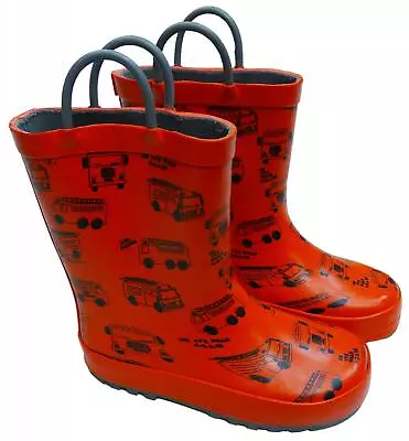£7.69 • Buy Boys Wellies Red Fire Truck Wellington Boots Child Welly UK Shoe Sizes 6 To 11