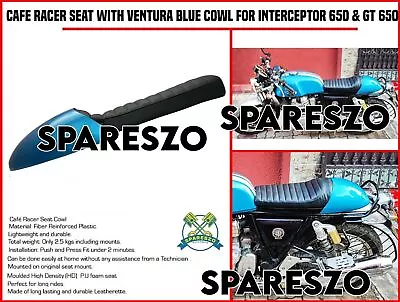  CAFE RACER SEAT WITH VENTURA BLUE COWL  For Royal Enfield Interceptor & GT 650 • $432.16
