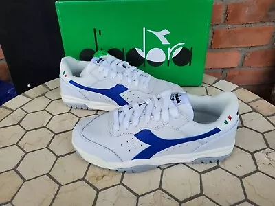 Men Sz 9.5 Diadora Maverick H.O.C White Dark Royal Blue Leather  Retro • $50