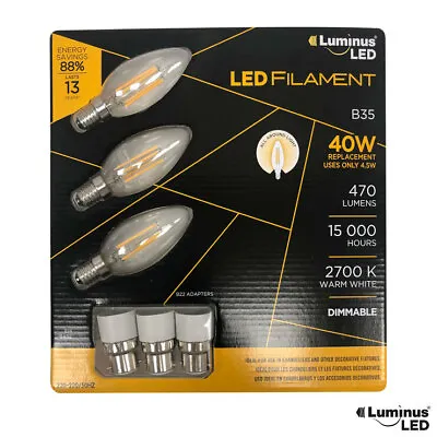 3 Pack Conglom Luminus LED Chandelier Filament Dimmable Bulbs • £12.29