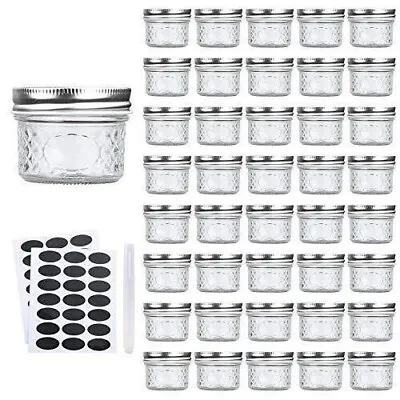 4 OZ Glass Jars With Lids Small Mason Wide Mouth Mini Canning 40 PACK Silver NEW • $39.99
