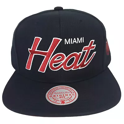 Mitchell & Ness Miami Heat NBA Snapback Hat Script Logo Black Cap NWT • $31.99