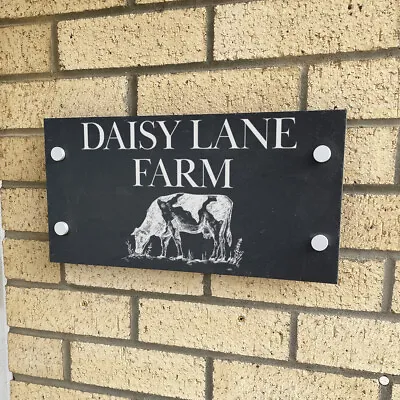Personalised Dairy Farm Cow Slate House Number Or Name Wall Mounted Sign • £30.50