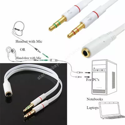 £3.19 • Buy 3.5mm AUX Headphone Mic Coupler Adapter 1Female 2Male Audio Microphone Splitter