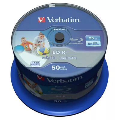 £39.90 • Buy 50pcs Cakebox Verbatim 43812 BD-R SL Datalife 25GB 6x Inkjet Printable          