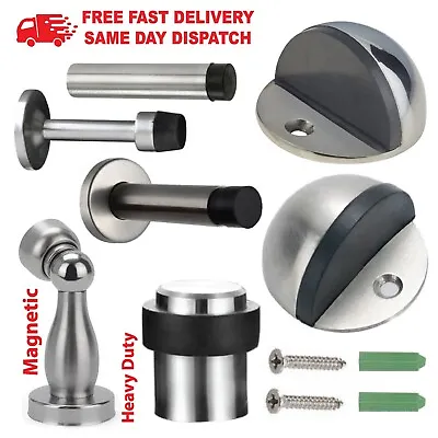 Door Stop Heavy Duty Projection Floor Skirting Rubber Stopper Chrome Satin Stops • £5.79