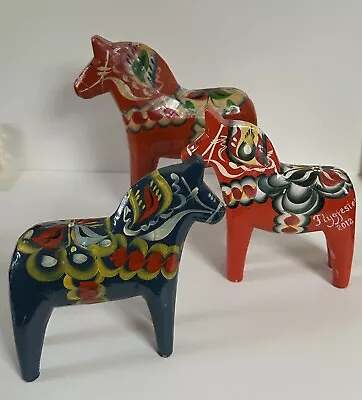 Vintage  Swedish Dala Horse Figurines Akta Dalahemslojd Nils Olsson Era Set Of 3 • $99