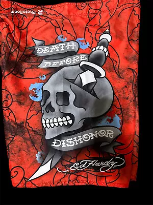 Ed Hardy Swim Trunks Surf Board Shorts Sz Medium Y2K Skull Mens Bathing Suit • $24.99