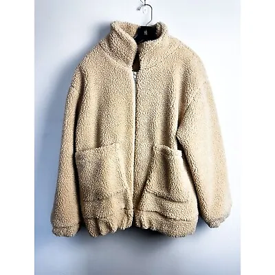 NWOT Zaful Oversized Sherpa Teddy Jacket Tan Neutral 8 Large Womens • £17.35