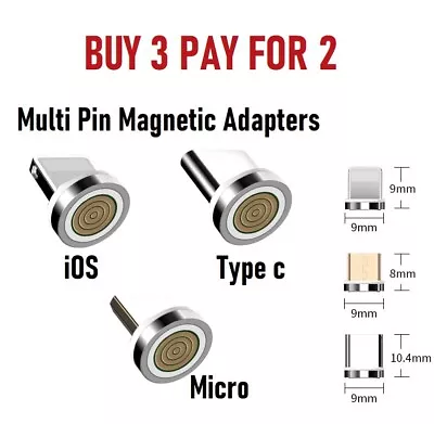 £3.99 • Buy Magnetic ADAPTERS For USB Cable 3A FAST Charger Sync Phone Type-C Micro & IOS