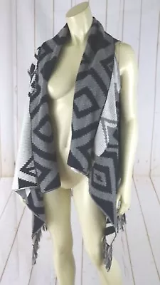 I Love H81 Vest Sweater S Acrylic Wool Blend Fringe Hi Lo Lagenlook Open Front • $29