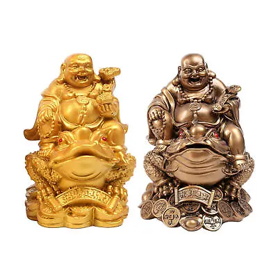 Laughing Buddha Wealth Happiness Sitting On Money Frog Statue Money Happiness • £9.88