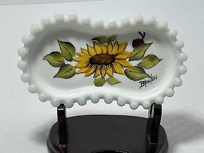 Hand Painted Sunflower Milk Glass 5 1/4” Trinket Dish~BNewton • $20