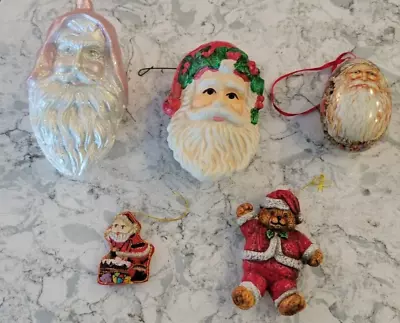 Vintage Christmas Santa Claus Ornaments Pink & Pearl Set Of 5 • $14.99