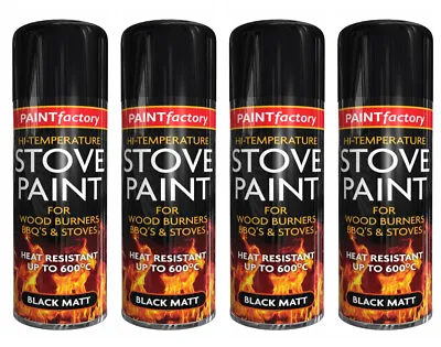 £15.99 • Buy 4 X Heat Resistant Matt Black Spray Paint Stove High Temperature BBQ 400ml Can