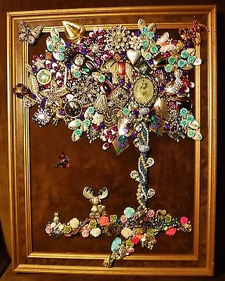 Vintage Jewelry Art Tree Of Life Framed & Signed  • $165.59