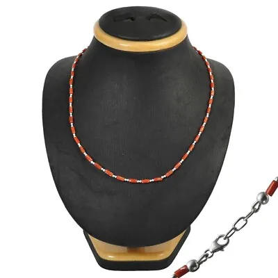 Gift For Mom Natural Red Coral Gemstone Beaded Necklace 925 Silver Jewelry W1 • $40.31
