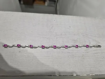 9ct White Gold Pink Sapphires And Diamonds Bracelet 6.5 Inch Long ! • £295