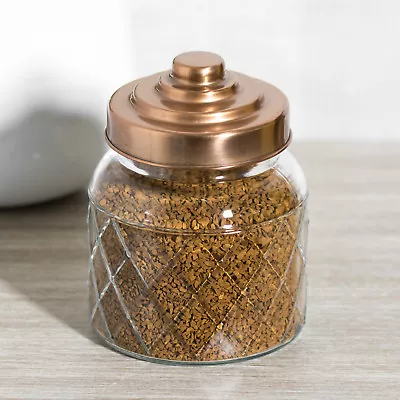 Small Glass Storage Jar With Copper Colour Screw Top Lid Sweet Tea Bon Bons 13cm • £10