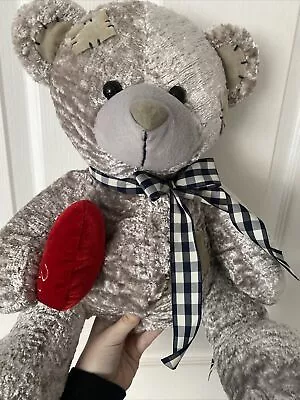 PAWS Stuffed Teddy Bear I Love You Heart Grey Patchwork Soft Cuddly Ribbon Love • £4.99