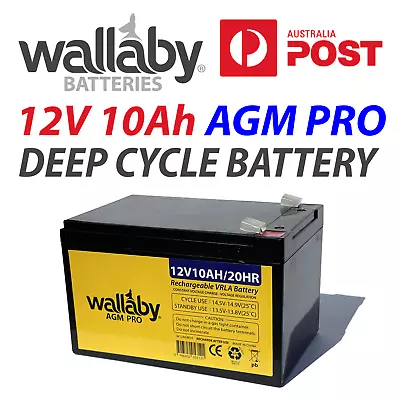 Wallaby AGM PRO 12V 10Ah AGM Battery SLA Deep Cycle Solar Camping Marine 4WD • $29.95