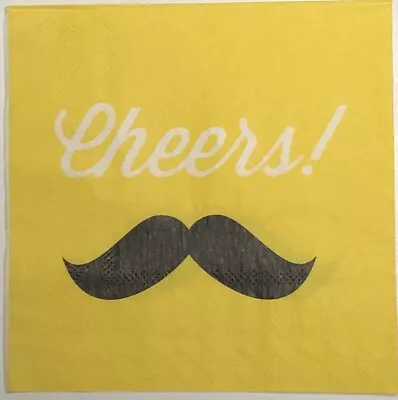 Two Individual Beverage Paper Cheers Mustache Party Yellow Decoupage Napkins • $1.99