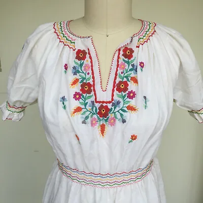 Vtg Hungarian Matyo Embroidery Cotton Dress Bust 40 Inches Waist 30 Inches S   • $254.69