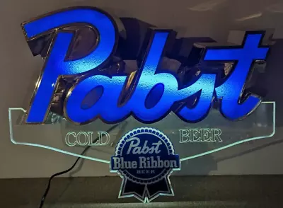 VINTAGE PABST BLUE RIBBON PBR COLD BEER LIGHTED 3D EDGE LIGHT SIGN 22x16  • $199.99