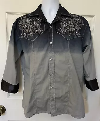 Montero Jeans Mens Embroidered/Gem 3/4 Sleeve Western Shirt- Size M Black/Grays • $13.99