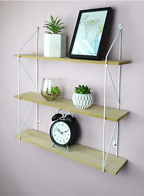 3 Tier Floating Shelf Wall Mounted Display Home Decor Wooden Shelving Unit Oak • £13.50