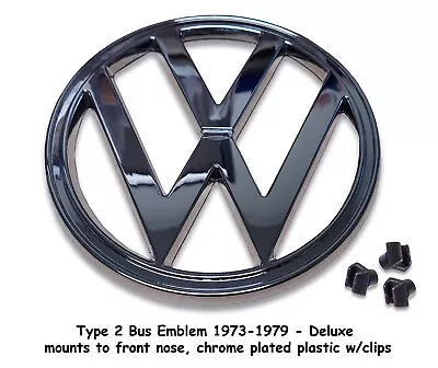 Vw Type 2 Bus 1973-1979 Baywindow Deluxe Chrome Nose Emblem With Clips • $39