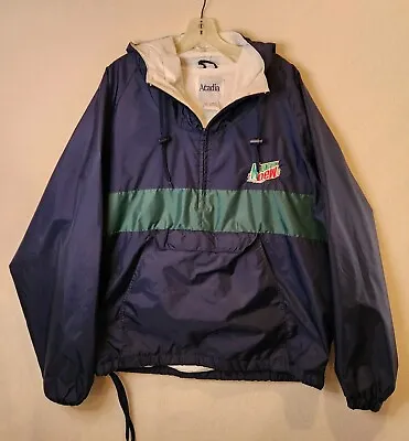 Vintage 90's Acadia Men XL Windbreaker Mountain Dew Pullover Jacket Hoodie • $35.99