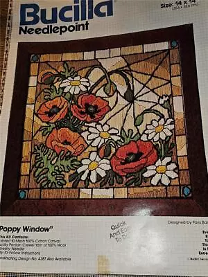 Groovy Vintage Bucilla Needlepoint Kit Crewel Poppy Window 4388 Partly Started • $4.99